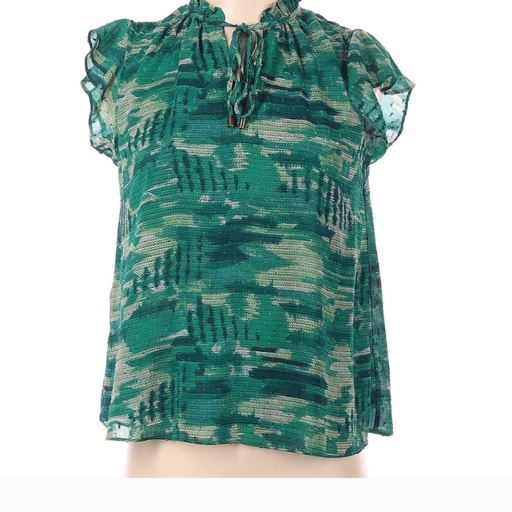 RACHEL Rachel Roy Green Abstract Blouse SIZE M